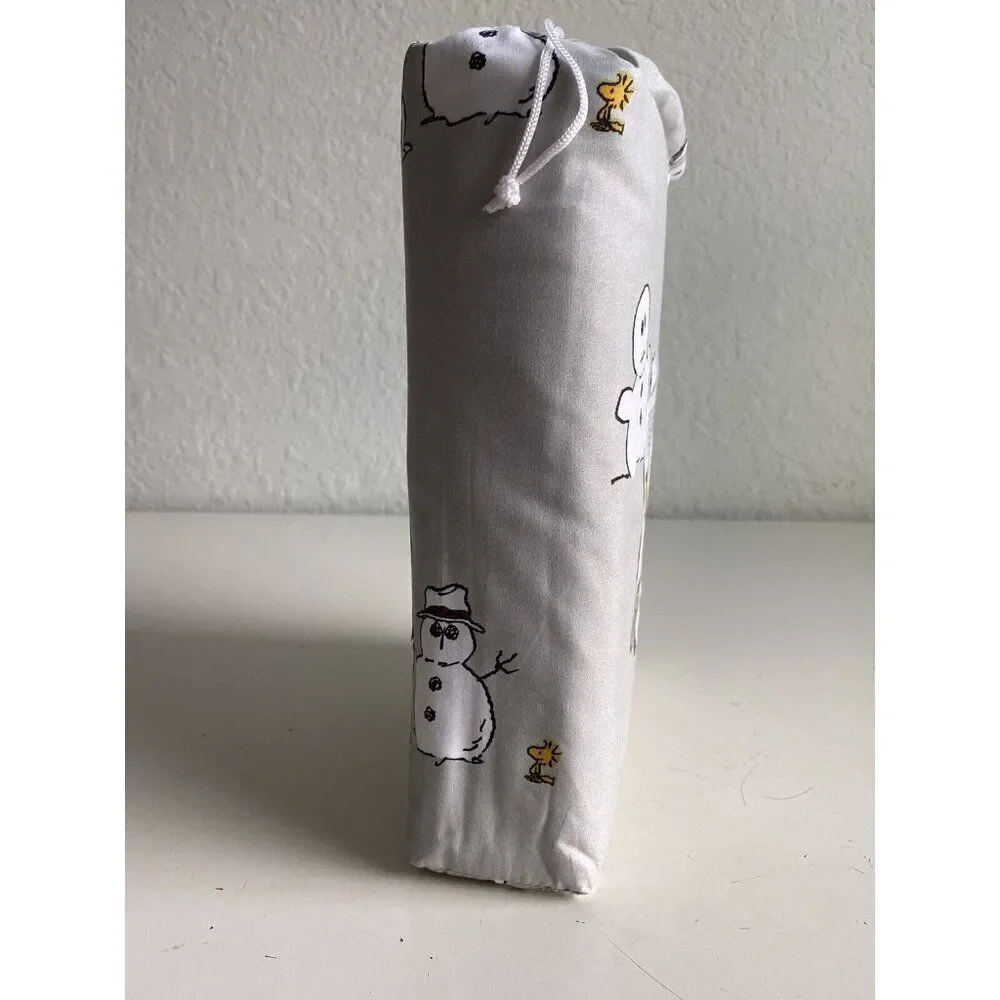 Peanuts Snoopy Woodstock QUEEN SIZE Sheet Set‎ Christmas Snowman Winter Grey NEW